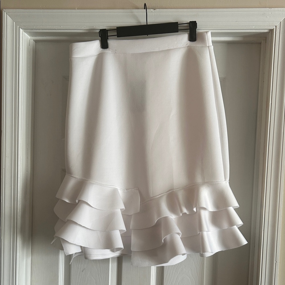 NWT Fashionova White Ruffle Hem Midi Skirt
